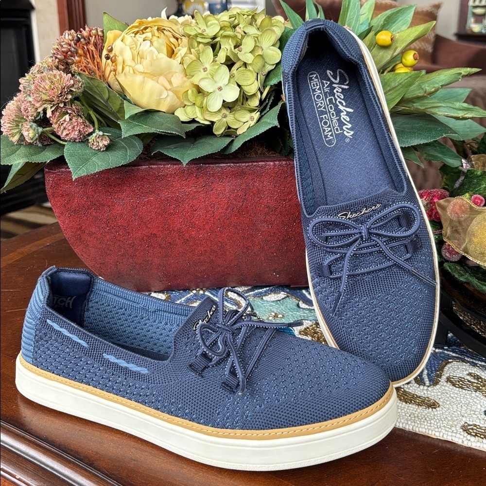 Skechers Coastal Drive Boat Shoes Navy blue knit Air-Cooled Memory Foam Stretch